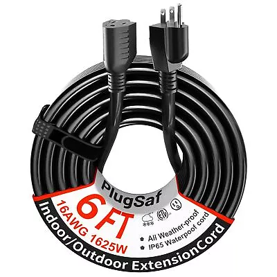 Black Outdoor Extension Cord 6 Ft 16/3 Gauge Waterproof Cold Weatherproof -5... • $13.13