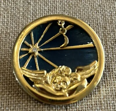 Vintage Angel Moon Star Concave Christmas Brooch Pin Gold Tone Enamel • $10