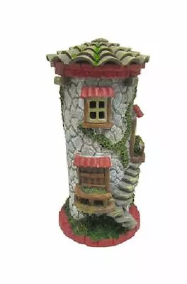 Mini Stone Tower Castle 9   Fairy Tale Garden Gray And Red Tower House • $15.99