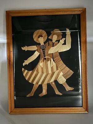 Vintage Polish Dancers Wood Inlay Framed Picture Signed • $32.30