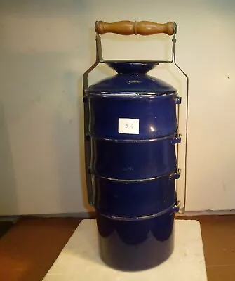 #33 Cobalt Blue Stacking Graniteware Miners Railroad Lunch Pail Box 16 T 6 Pcs • $44.99