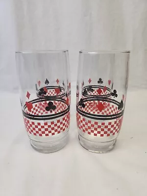 Vintage Playing Cards Poker Glasses  Barware EUC Set Of 4    6  Tall  • $15.95