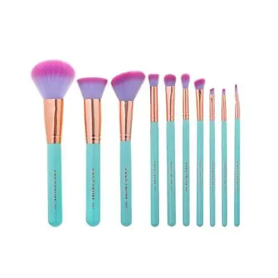 $22 • Buy 10 Piece Professional Makeup Brush Set Soft Synthetic Unicorn Blue