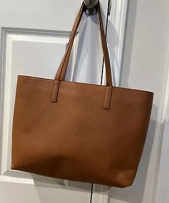 J Crew Faux Leather Shopping Tote Bag Purse Shoulder Camel Tan Large • $14.99