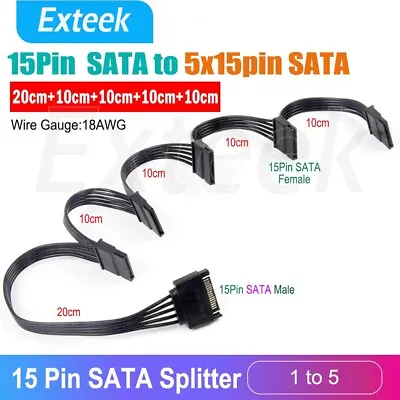 $12.17 • Buy 15 Pin SATA Power Y-Splitter Cable Adapter Extension 1 Male To 5 Female For HDD