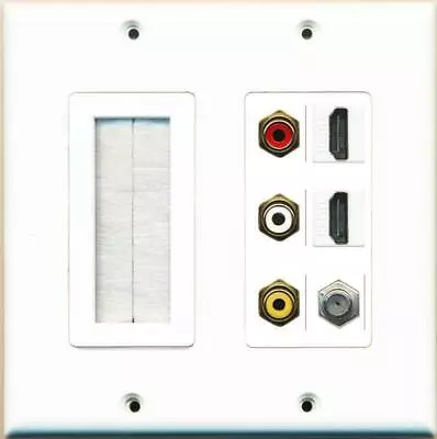 Brush And 3 RCA Red-White-Yellow 2 HDMI 1 Coax Wall Plate White • $28.48