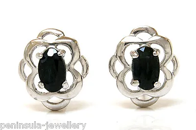 9ct White Gold Sapphire Studs Celtic Earrings Gift Boxed Made In UK • £80.99