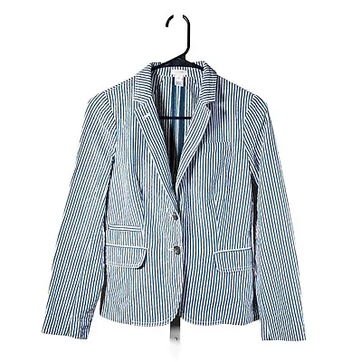 J. Crew Women's Blazer Blue White Striped Cotton Two Button Work Suit Jacket 0 • $27.99