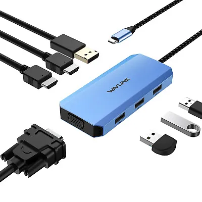 WAVLINK Quad Monitor USB C Docking Station Dual HDMI DP VGA For Mac/Windows • £34.79