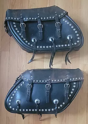Vintage Studded Leather & Fiberglass HARLEY Saddlebags Made In USA By IRON BAGS • $675