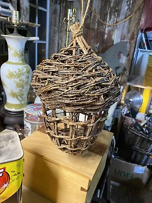 Braided Wicker Basket /Hanging ACORN Shape Garden Bird Feeder Decor Vtg • $24