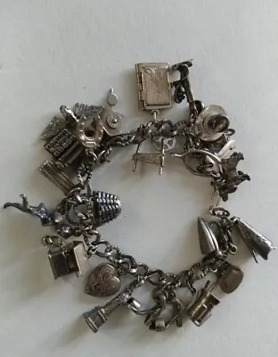 Vintage Loaded Sterling Silver 23 Charms Bracelet 7   • $195.98