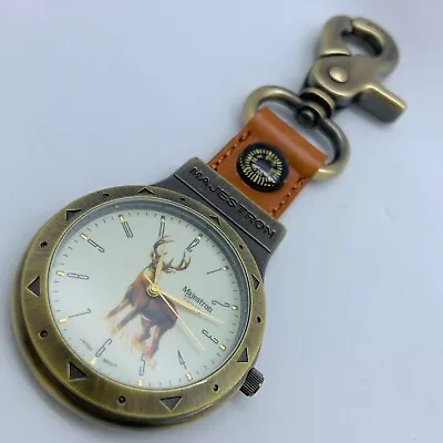 Majestron Gold Tone Hunter's Quartz Clip On Pocket Watch 44mm With Compass Runs • $36