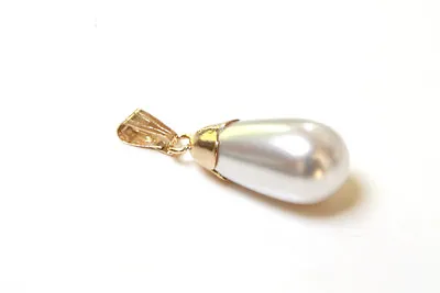 9ct Gold Pearl Teardrop Pendant Necklace No Chain Gift Boxed Made In UK • £17.99