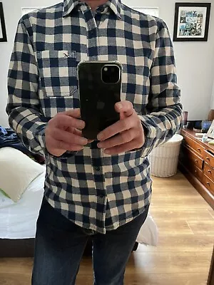 £7.50 • Buy Hollister Mens Medium (Warm)Cotton Blue White Checked Long Sleeve Shirt