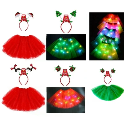 Ladies Girls Christmas Tutu Costume + Headband Fancy Dress Santa Party • £13.39