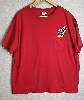Disney Store Tshirt Mens Size XLarge Red Embroidered Mickey Minnie Mistletoe USA • $14.29