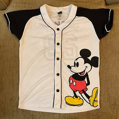 Disney Mickey Mouse Baseball Jersey Adult M White #28 Short Sleeve Button Up • $24.99
