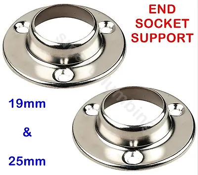 Round Chrome Wardrobe Rail Fitting Rod End Support Socket Ring 19mm 25mm PAIR • £3.95