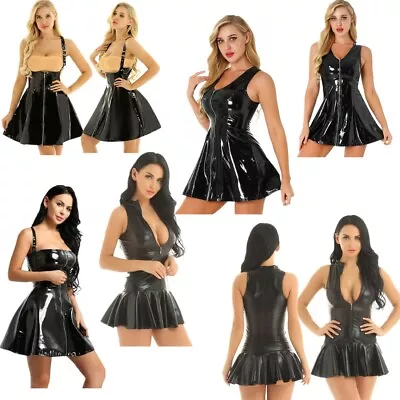 WetLook Women‘s Leather Dress Flare Glossy Dresses Clubwear Party Lingerie Night • $28.92