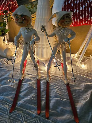 RARE 1961 VTG Annalee Pair Of Pixie Ski Elves Tinsle Cream Red Skis  • $150