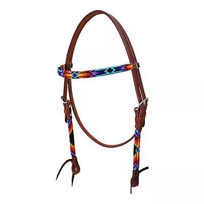 Circle Y Wrap Bead Browband Headstall Blu/Red/Org • $98.38