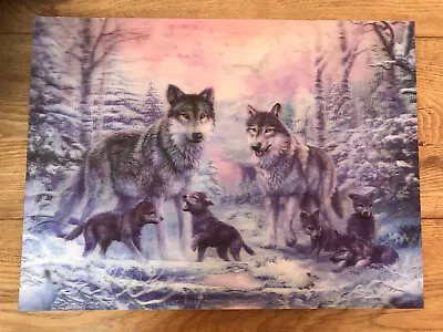 Pack Of Wolves Hologram Picture On Hardback Wood • £7.50