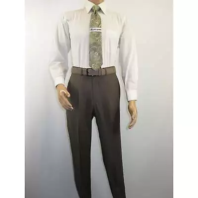 Mens MANTONI Pleated Dress Pants 100% Wool Super 140's Classic Fit  40901 Taupe • $50