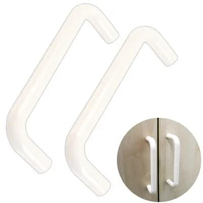 2x WHITE PULL D SHAPED DOOR HANDLES 95mm ROUNDED PLASTIC Drawer Cupboard Cabinet • £4.25