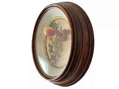 Antique Victorian Oval Mahogany Shadow Box Frame W/Faux Fruit Under Wavy Glass • $450