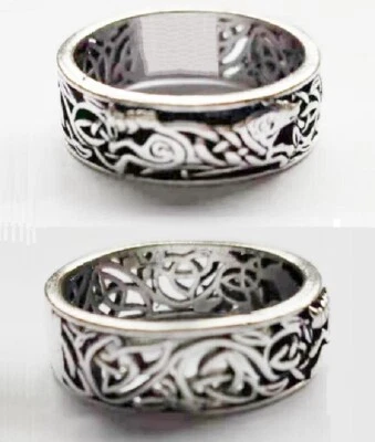 $21.99 • Buy Crystal Moon Two Tone Silver Gold Wolf Howl Ring Band Size 5 - 12 Free Gift Box