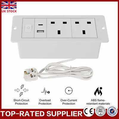 Desk Power Strip With USB A C 5V Power Socket Extension Lead 2 Outlet 1.8m Cable • £26.89