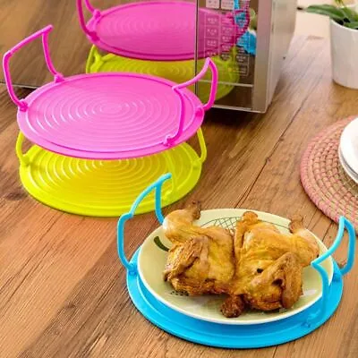 3-in-1 Foldable Microwave Plastic Food Dish Plate Stand Stacker Tray Heat Warmer • £6.30
