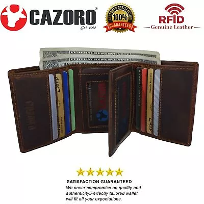 Cazoro Mens RFID Blocking Hunter Leather Credit Card ID Trifold Wallet • $19.99