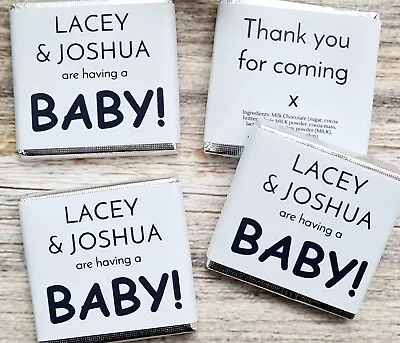 Personalised Chocolate Having A Baby Shower Party Favours Black Text Neapolitan • £13