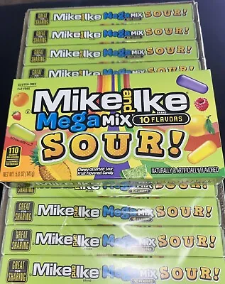 12 Pack Mike And Ike MEGA MIX SOUR 10 Flavors Chewy Candy Theater Box 5 Oz - Ea • $45