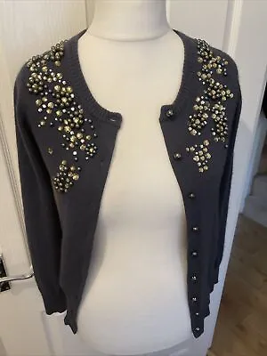 French Connection Embellished Dark Petrol Angora Rabbit Blend Cardigan Size XS S • £14.99