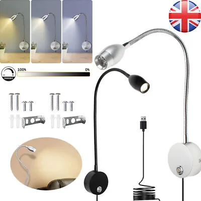 USB LED Reading Night Light Flexible Touch Control Dimmable Bedside Wall Lamp UK • £12.35