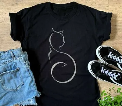Ladies Cat Silhouette Outline T Shirt Swirl Tabby Kitten Mum Birthday Gift Top • £13.99