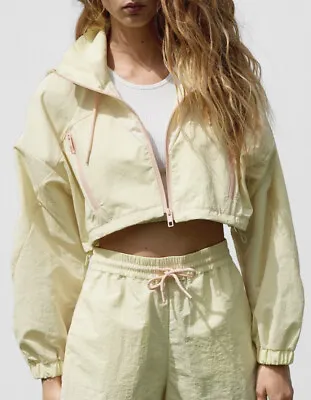 $54.99 • Buy Zara Combination Cropped Jacket Raincoat Yellow Pink  Sz L NWOT