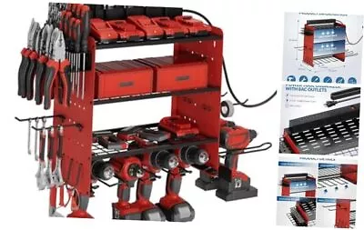 Modular Power Tool Organizer With Charging Station Wall Mount Garage 4 Red • $101.88