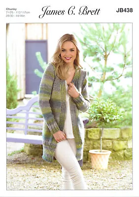 James Brett Chunky Knitting Pattern Ladies Ribbed Detail Cardigan Jacket JB438 • £4.99