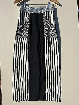 $55 • Buy Sass & Bide 6 Best In Show Black N White Long Skirt Silver Sequin Elastic Waist