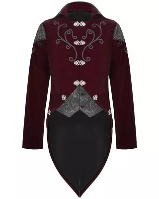 Devil Fashion Mens Gothic Tailcoat Jacket Red Velvet Brocade Steampunk Wedding • £69.29