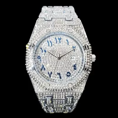 Bust Down Date Arabic Numerals VVS Iced Out Diamond Watch • $300