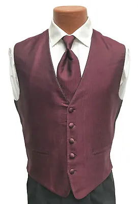 Men's Herringbone Fullback Tuxedo Vest & Tie Red Black White Purple Grey Silver • $11.95