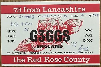 QSL Card - Chorley England  The Red Rose County  W.E. Waring G3GGS 1971 Postcard • $5