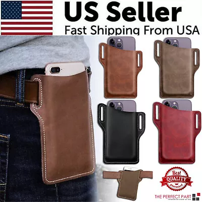 Men Cell Phone Belt Pack Bag Loop Waist Holster Pouch Case​ Leather Wallet Cover • $4.99