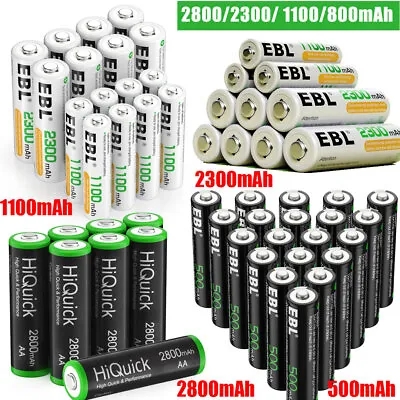 EBL Lot AA AAA Rechargeable Batteries 2800mAh 2300mAh 1100mAh 800mAh NI-MH • $9.69
