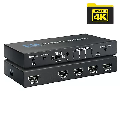 4K HDMI 4X1 Quad Multi-Viewer 4 IN 1 Out Multi Screen Splitter HDMI Switcher  • $36.99